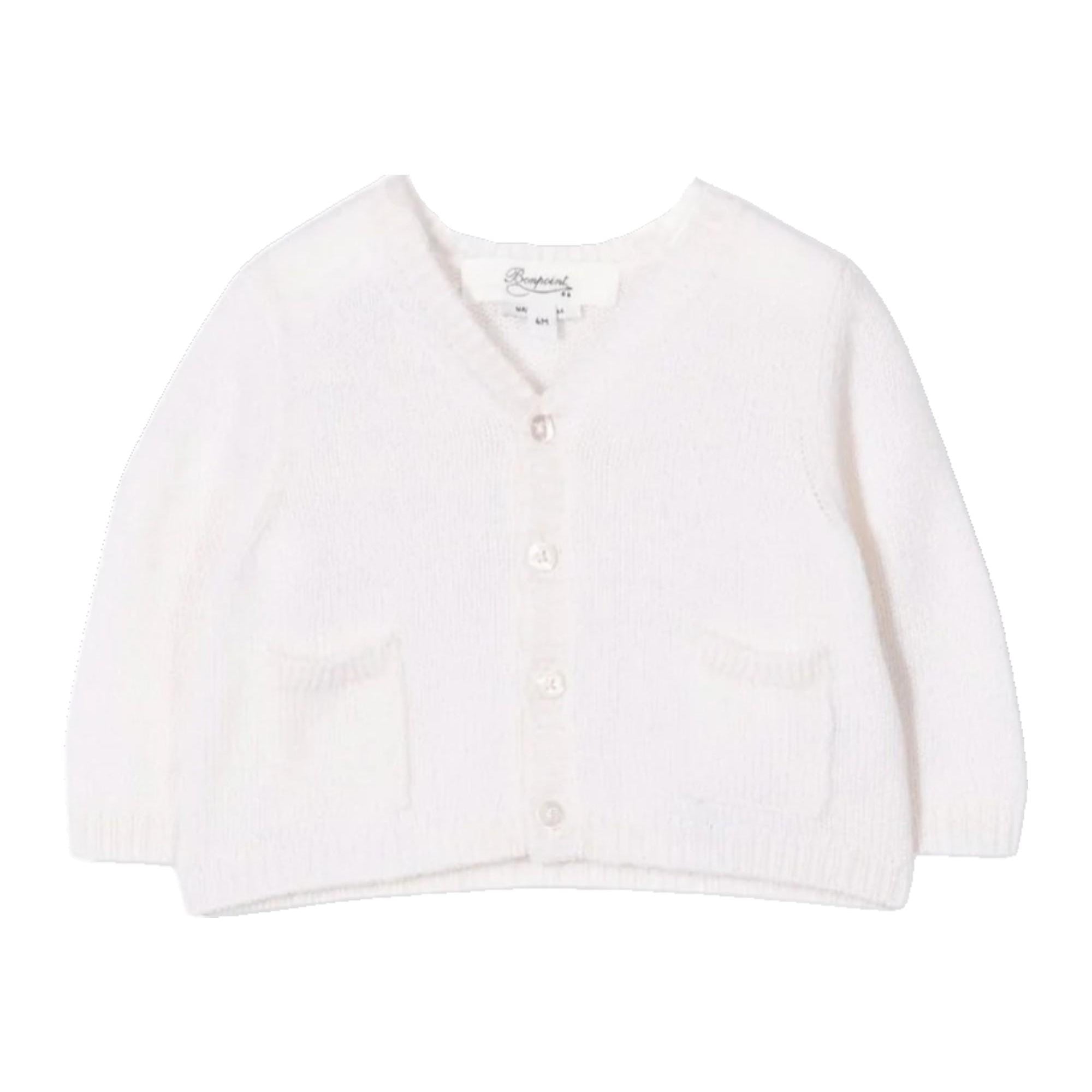 Cardigan per neonata Bonpoint bianco con scollo a V PEBDA2734CA 002 BONPOINT