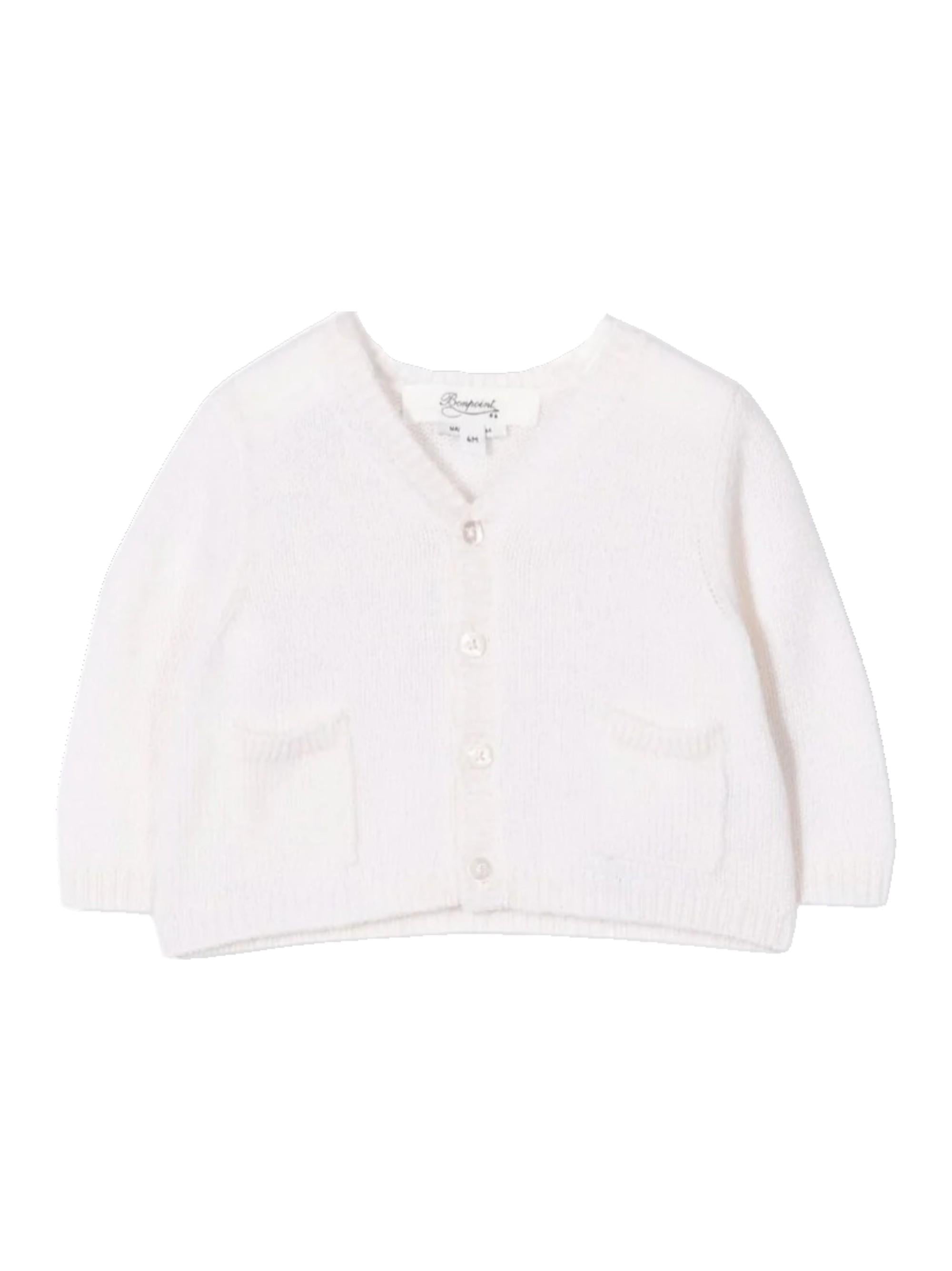 Cardigan per neonata Bonpoint bianco con scollo a V PEBDA2734CA 002 BONPOINT