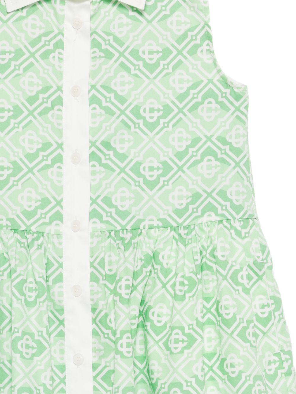Abito per bambina Casablanca Kids verde con motivo monogramma KSP26DR15601 WAVY MONOGRAM CASABLANCA KIDS