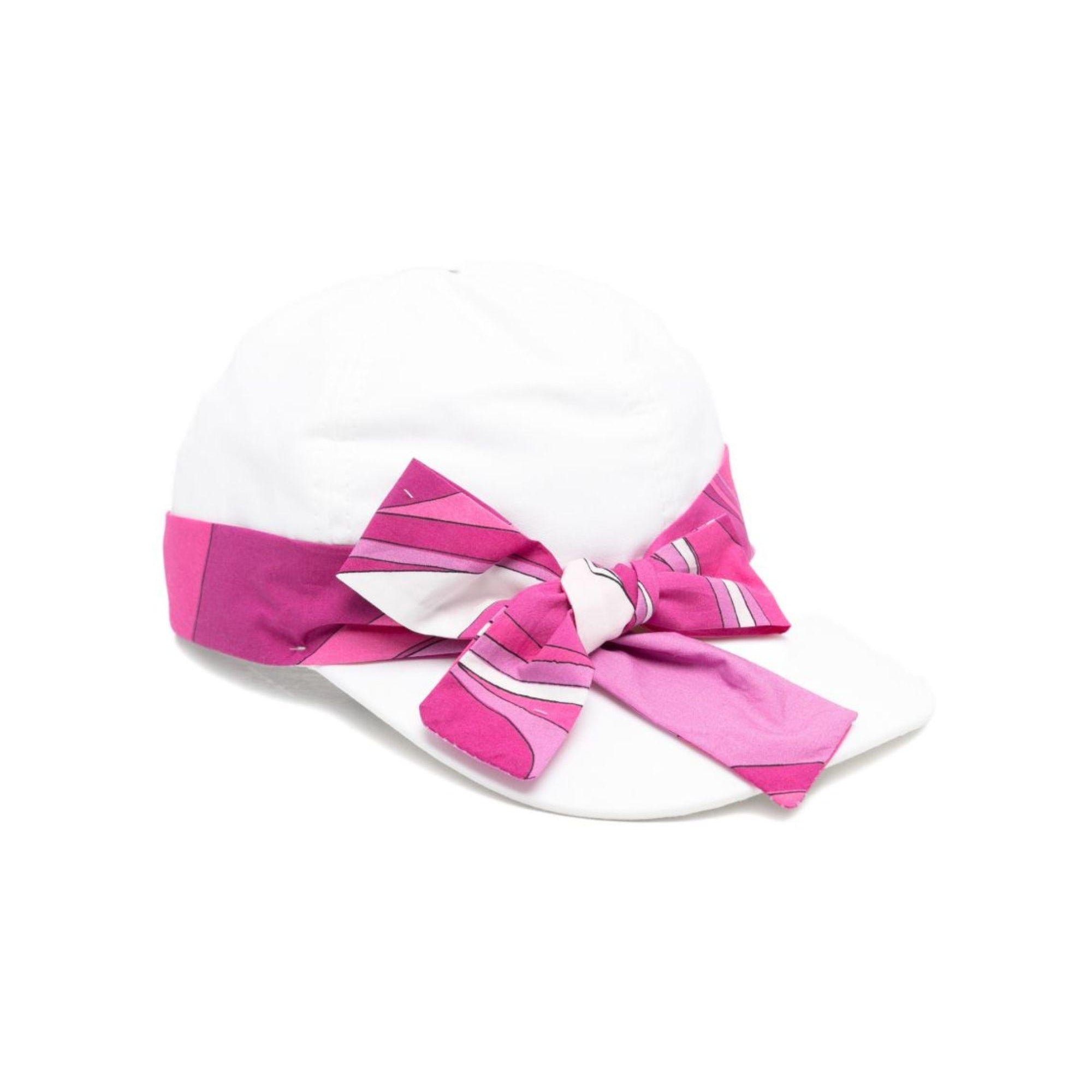 Cappello per bambina Emilio Pucci Junior bianco con dettaglio fiocco rosa PY0A57 Z1457 100 EMILIO PUCCI KIDS