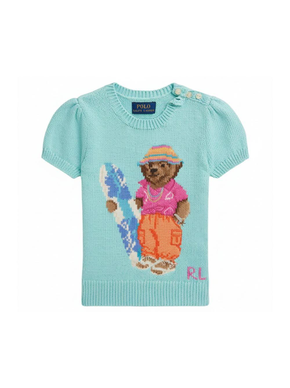 Maglione per bambina Polo Ralph Lauren Kids azzurro con stampa Polo Bear 312A11241 001 Ralph Lauren kids