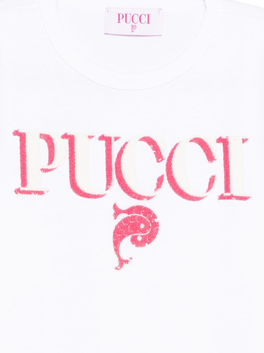 T-shirt per bambina Pucci Junior bianca con stampa logo sul davanti PY8B71 Z3672 100FU EMILIO PUCCI KIDS