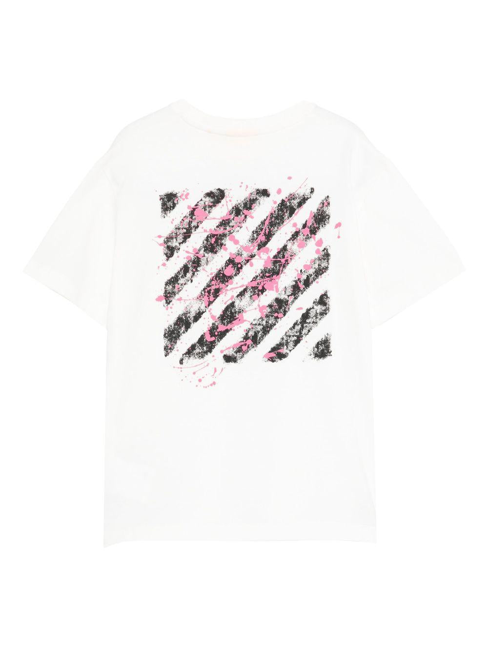 T-shirt per bambina Off-White Kids bianca con effetto vernice e logo stampato OGAA001F25JER008 0132 OFF WHITE KIDS