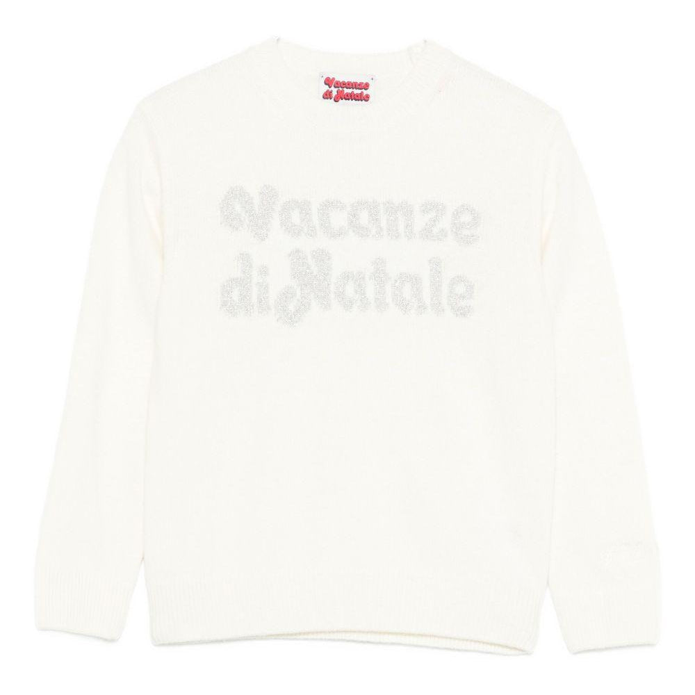 Maglione per bambina MC2 Saint Barth Kids bianco con scritta "Vacanze di Natale" PRC0001 00433I MC2 ST. BARTH KIDS