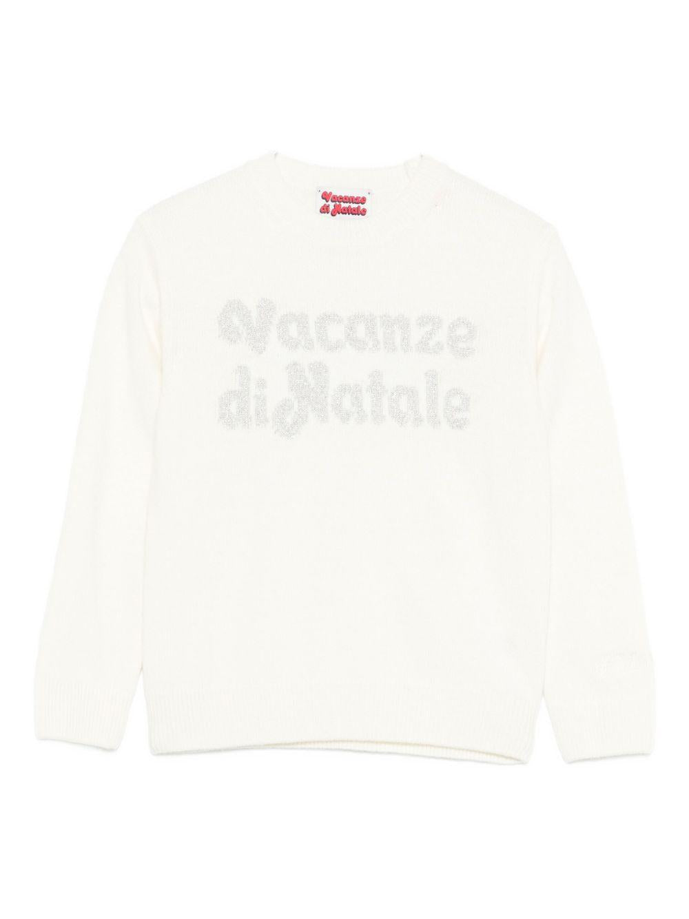 Maglione per bambina MC2 Saint Barth Kids bianco con scritta "Vacanze di Natale" PRC0001 00433I MC2 ST. BARTH KIDS