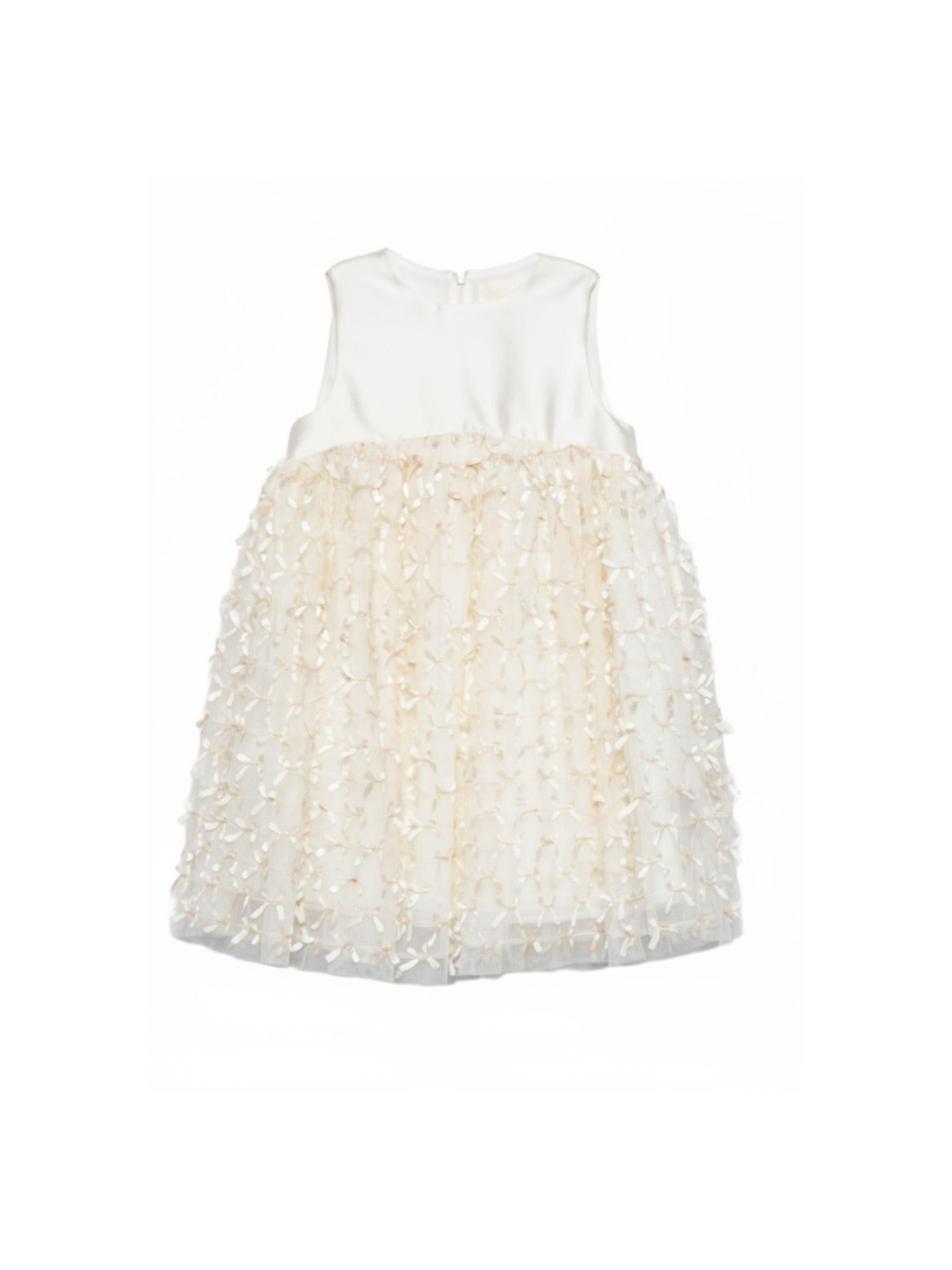 Abito per bambina Simonetta beige con applicazioni floreali SY1A32 T0102 137 SIMONETTA KIDS