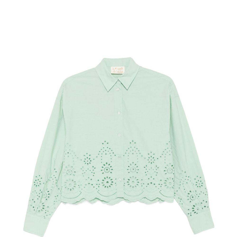 Camicia Oriane da donna MC2 Saint Barth verde in sangallo con fondo smerlato ONE0001 00474L MC2 ST. BARTH
