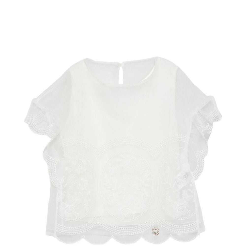 Top per bambina Elie Saab Junior bianco con dettagli ricamati EFTP028TS1110 CRM ElIE SAAB KIDS