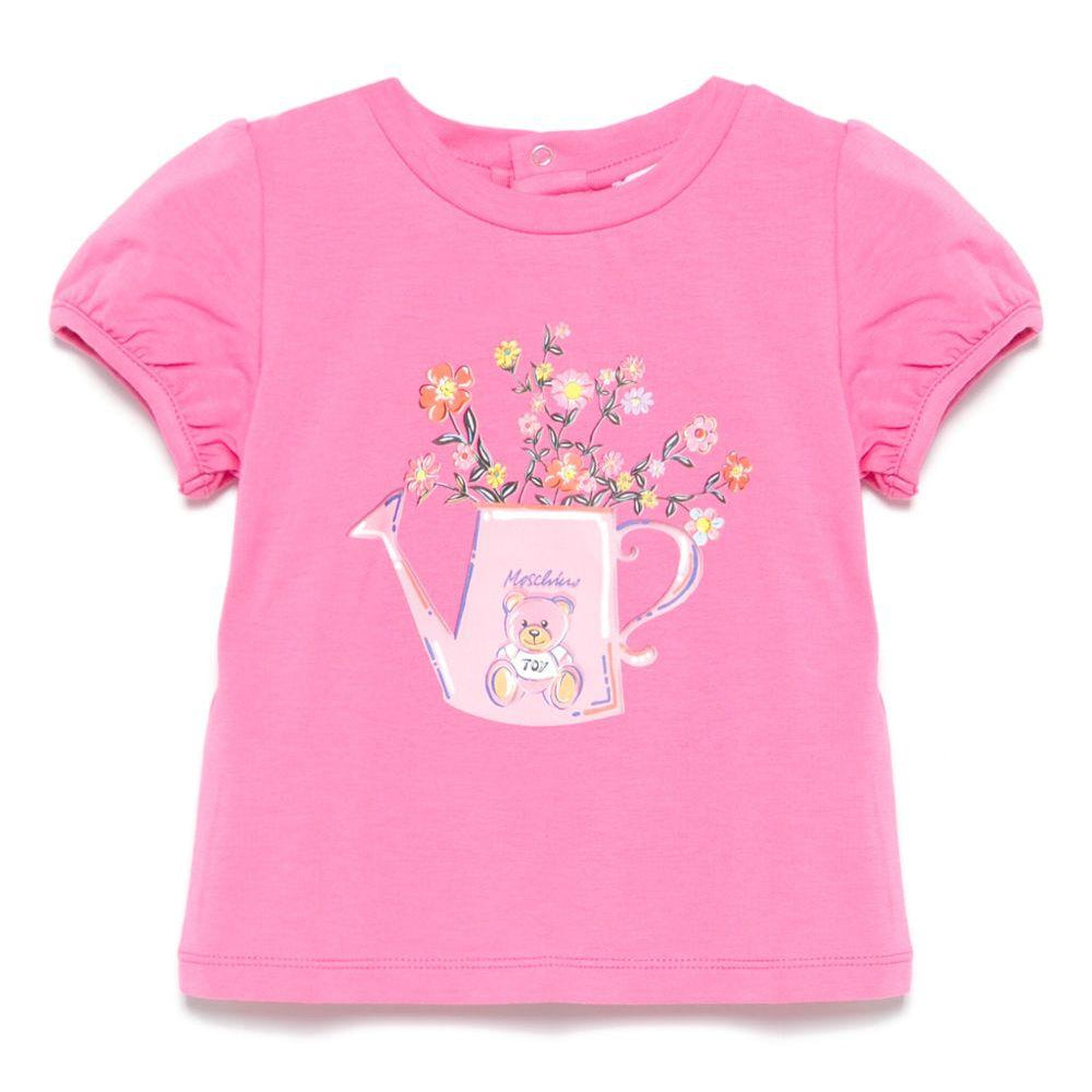 T-shirt Teddy Bear per neonato Moschino Kids rosa con girocollo MIM02BLBA10 50533 MOSCHINO KIDS