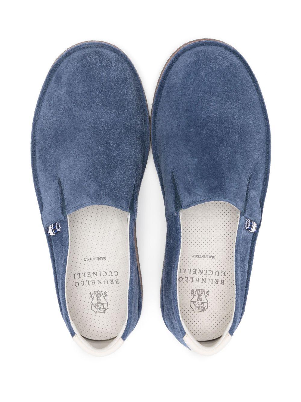Mocassini per bambino Brunello Cucinelli Kids blu in pelle scamosciata BITALZI161 CAC70 BRUNELLO CUCINELLI KIDS