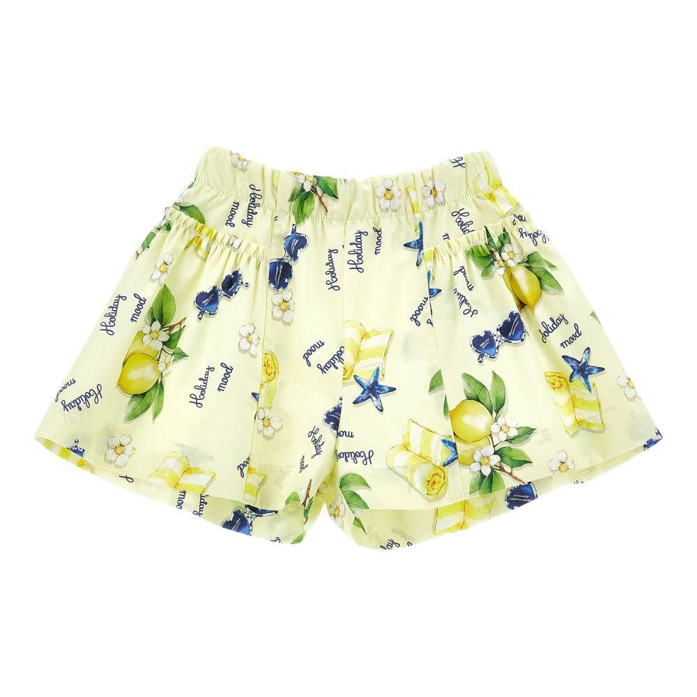 Shorts per bambina Monnalisa Holiday Mood giallo con stampa 11G417 7624 0014 MONNALISA KIDS