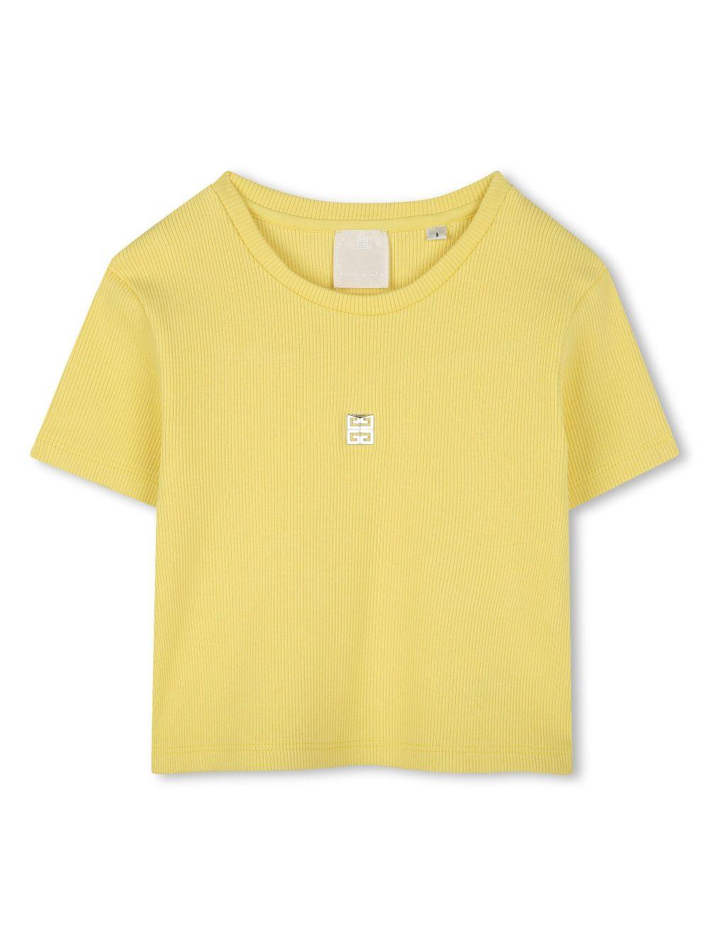T-shirt con placca logo per bambina Givenchy Kids giallo con logo sul retro H30804 571 GIVENCHY KIDS