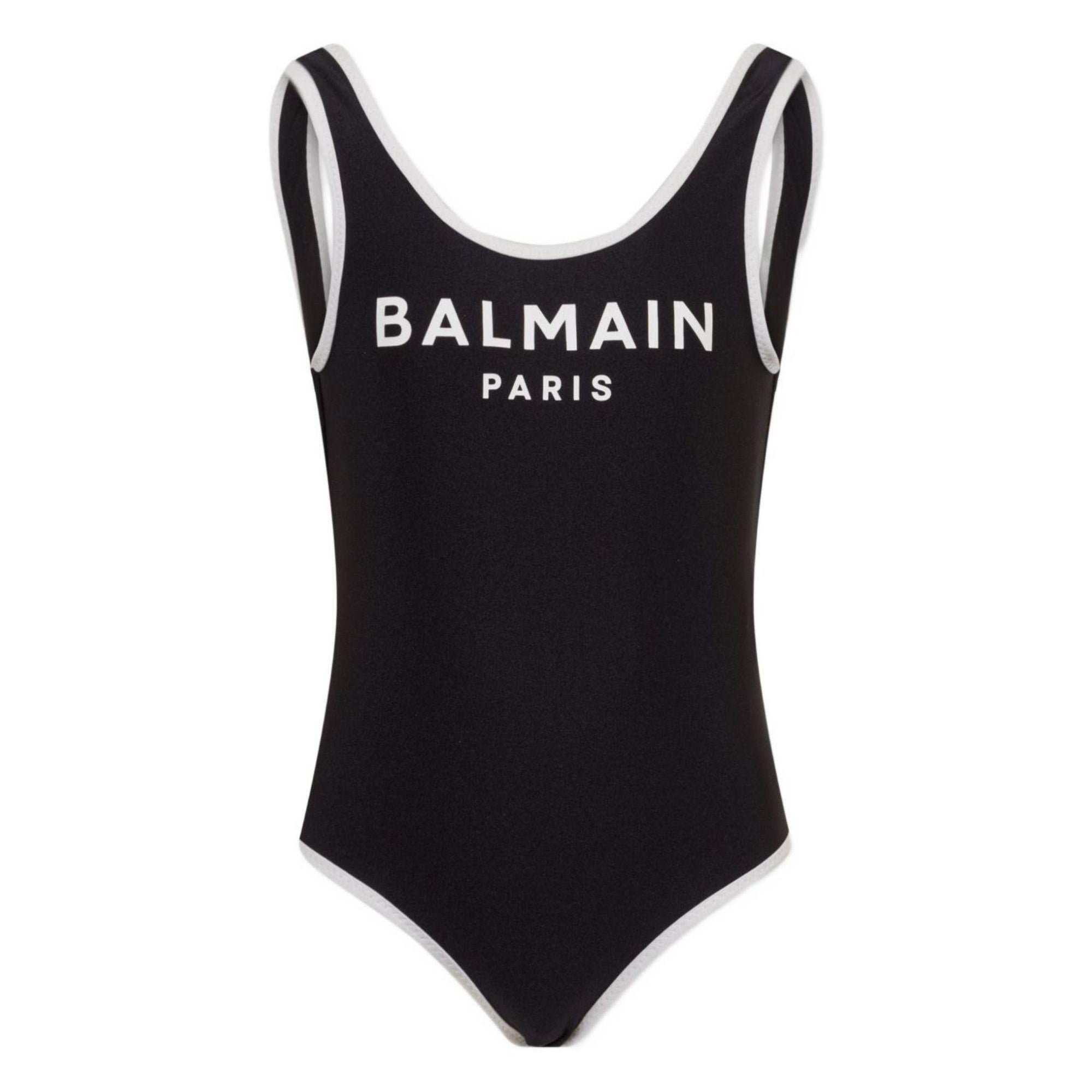 Costume per bambina Balmain Kids nero con stampa logo sul davanti BXCA0D Z0005 930BC BALMAIN KIDS