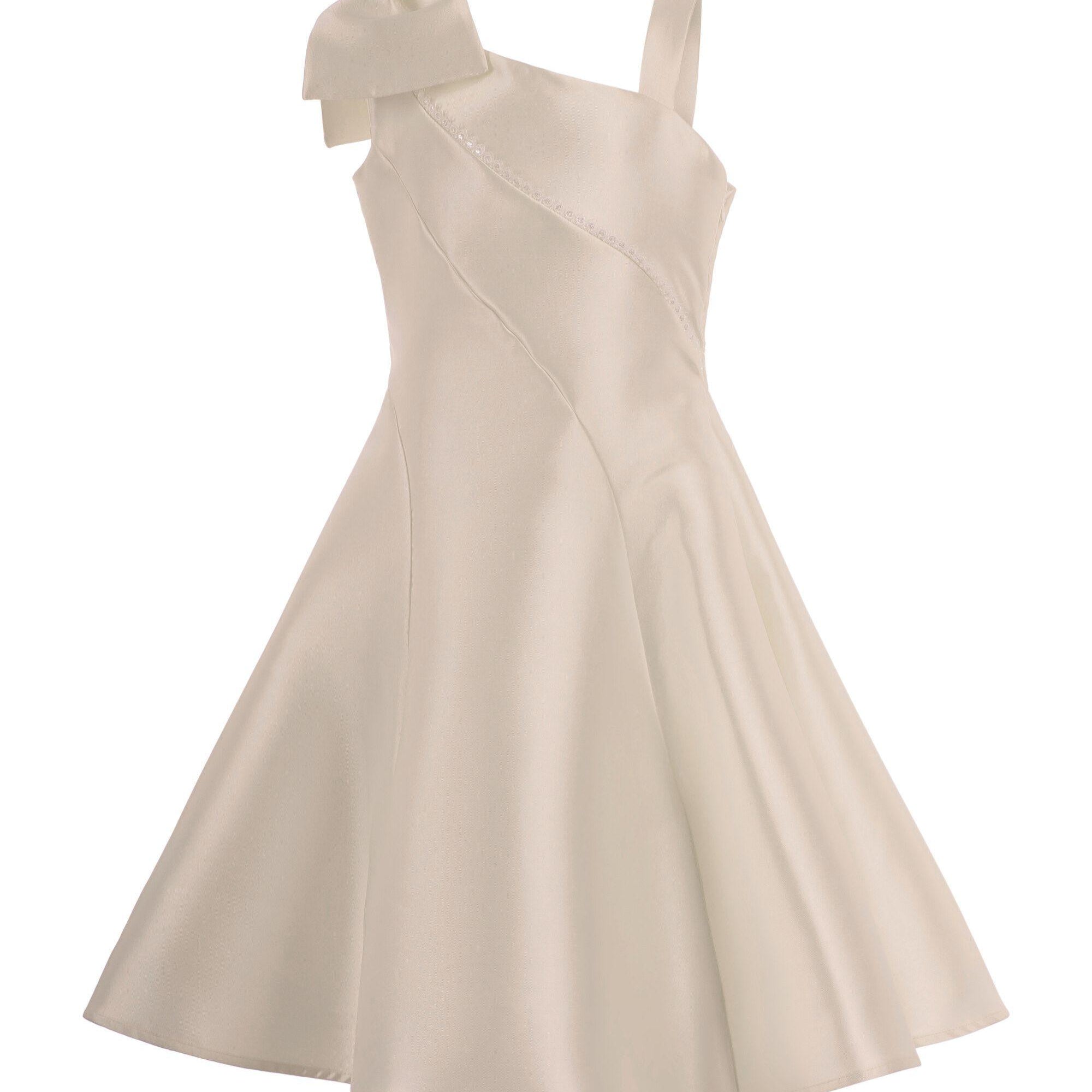 Abito per bambina Monnalisa beige monospalla con fiocco 71G901 7304 0092 MONNALISA KIDS