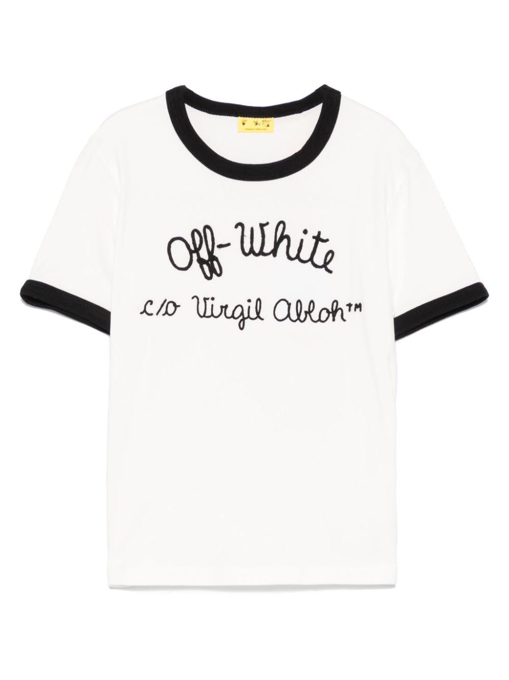 T-shirt Ringer per bambina Off-White Kids bianco con scollo rotondo OGAA01AS25JER001 0110 OFF WHITE KIDS