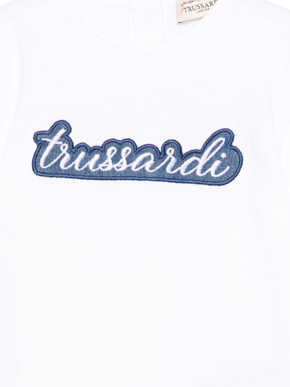 T-shirt per neonato Trussardi Junior bianca con logo blu sul davanti TIP26124TS WHITE TRUSSARDI KIDS