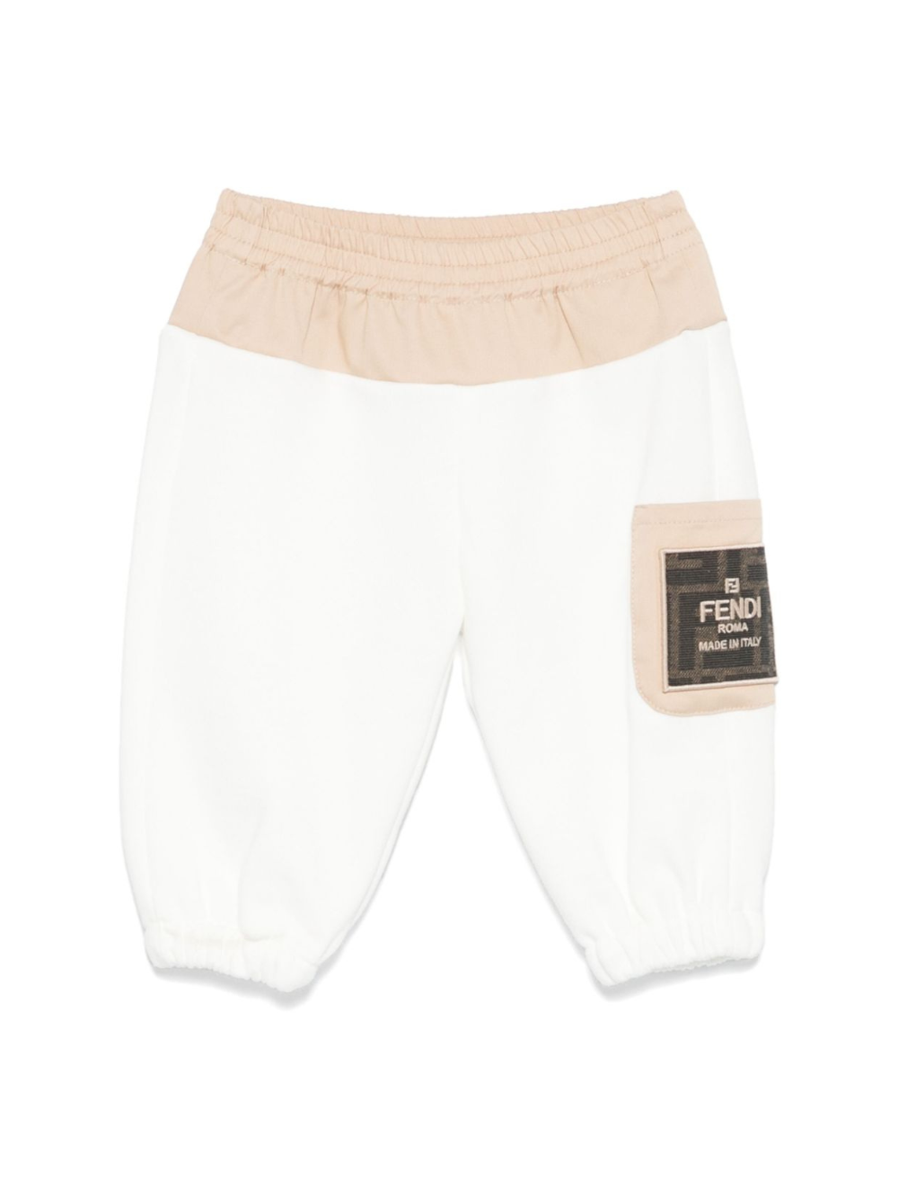 Pantaloni per neonati Fendi Kids bianco con tasca con logo sulla gamba BMF245 ADEH F1P2P FENDI KIDS