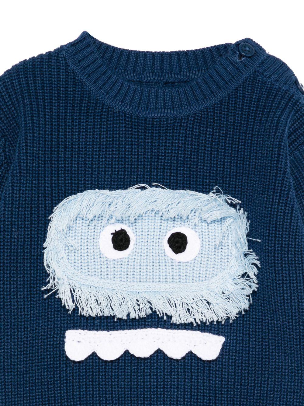 Maglione per neonato Stella McCartney Kids blu con faccia di mostro TX9510 Z1528 633 STELLA McCARTNEY KIDS