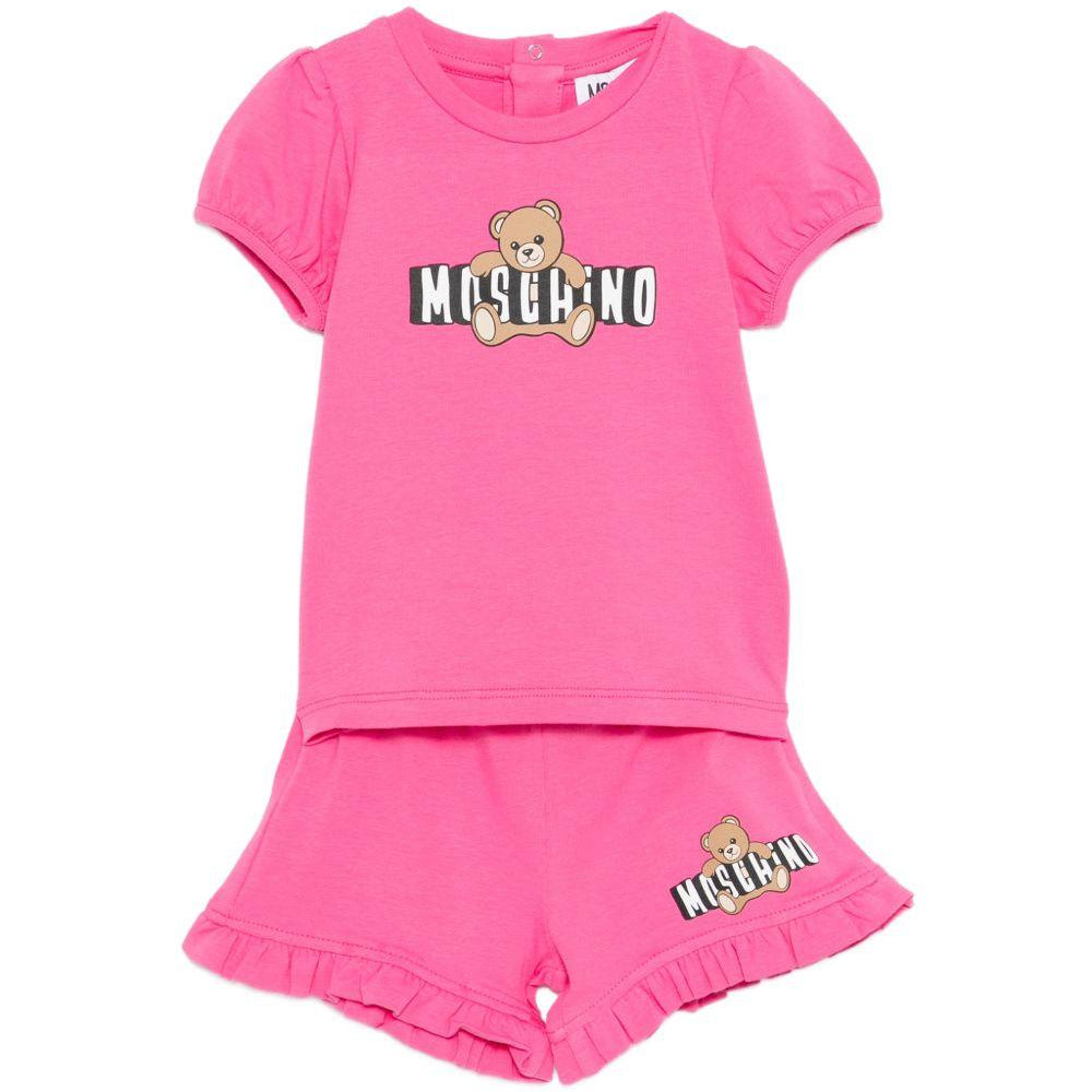 Set due pezzi per neonata Moschino Kids fucsia con stampa orsetto MBG01OLBA00 50533 MOSCHINO KIDS