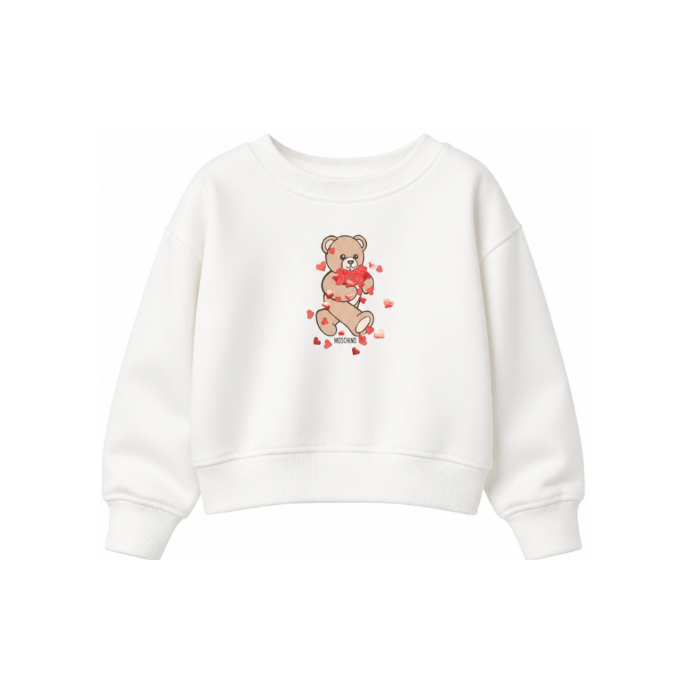 Felpa per bambina Moschino Kids bianca con dettaglio Teddy Bear HBF06GLDA63 10063 MOSCHINO KIDS