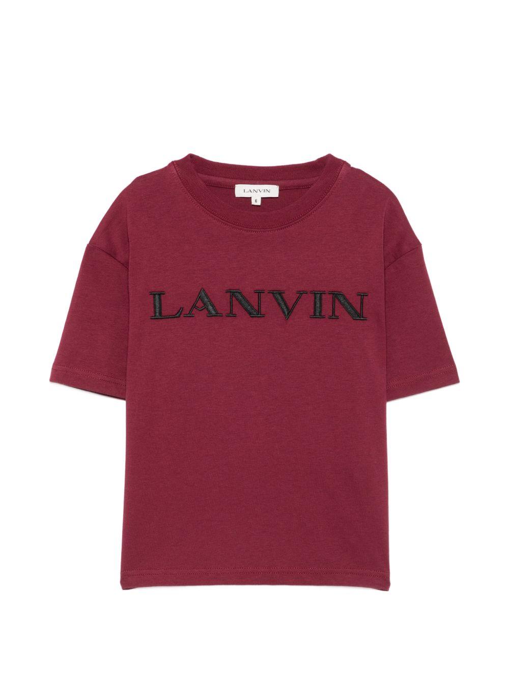 T-shirt per bambino Lanvin Kids bordeaux con logo sul davanti N30426 955 LANVIN KIDS