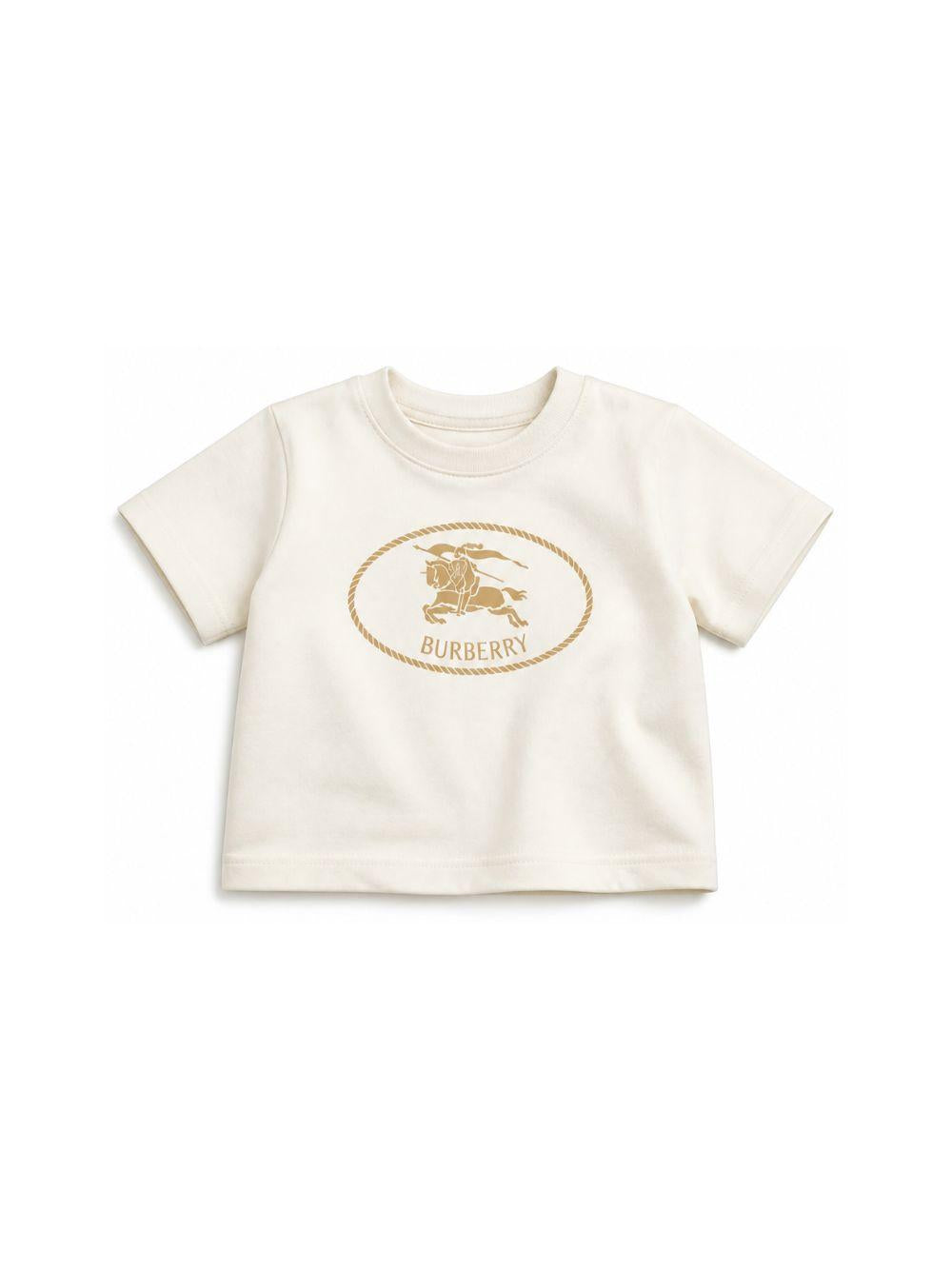 T-shirt per neonati Burberry Kids bianca con motivo Equestrian Knight 8129772 A2014 BURBERRY KIDS