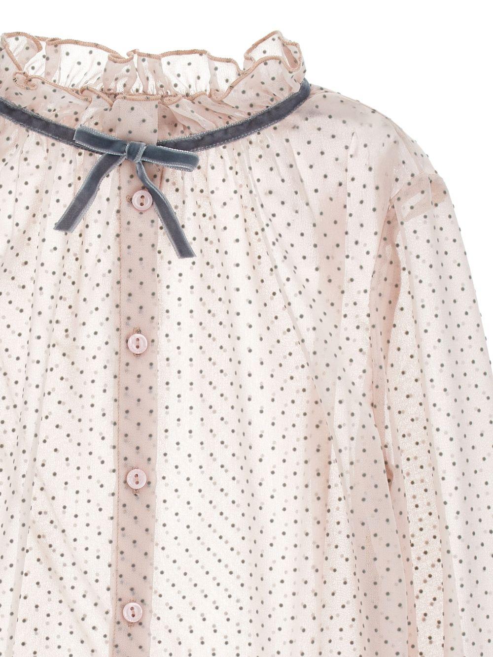 Camicia per bambina Monnalisa Kids beige con motivo a pois 71H305 8138 9132 MONNALISA KIDS