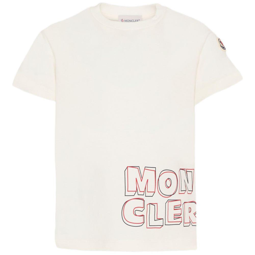 T-shirt per bambino Moncler Enfant bianca con stampa logo sul davanti L19548C0000689AFV 034 MONCLER KIDS