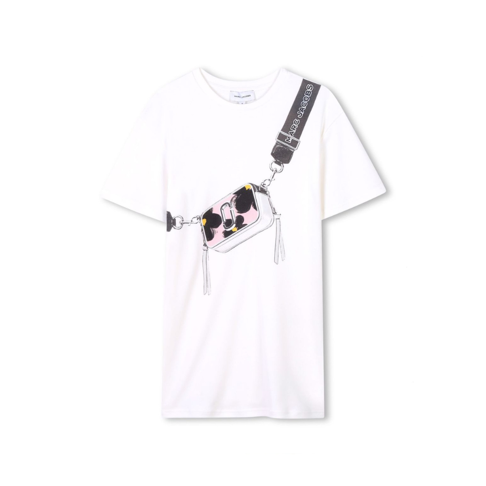 Abito modello T-shirt Snapshot per bambina Marc Jacobs Kids bianco con orlo dritto W60530 126 THE MARC JACOBS KIDS