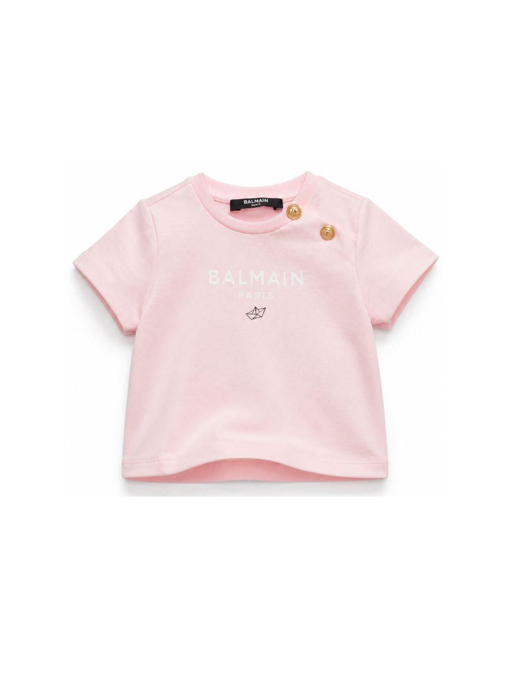 T-shirt per neonata Balmain Kids rosa con dettaglio bottoni oro BY8091 Z3672 51EBC BALMAIN KIDS