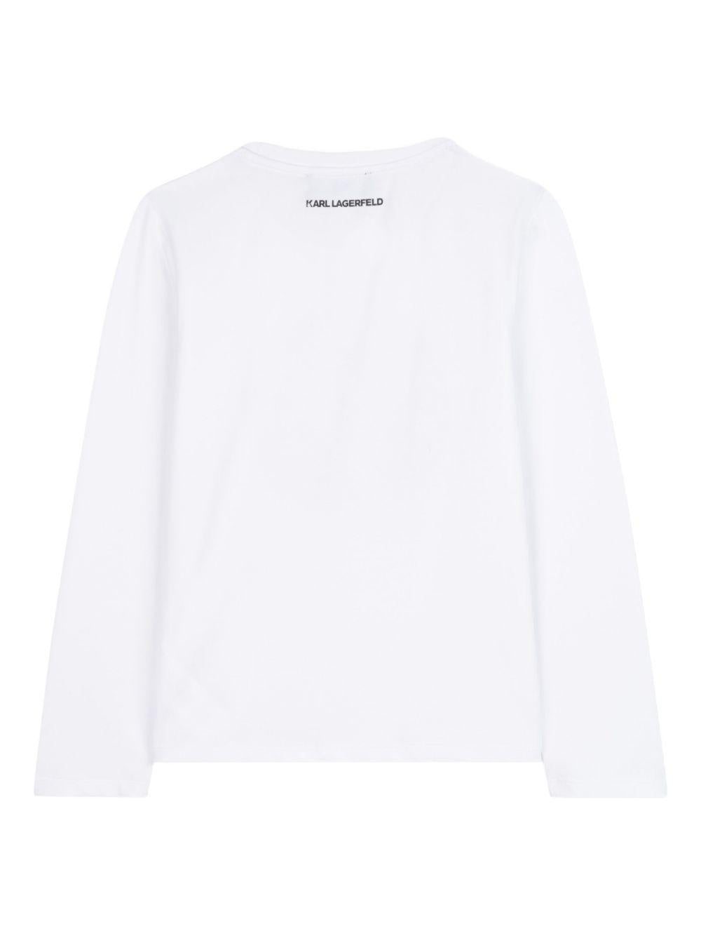 T-shirt a maniche lunghe per bambini Karl Lagerfeld Kids bianca con scollo rotondo Z30940 10P KARL LAGERFELD KIDS
