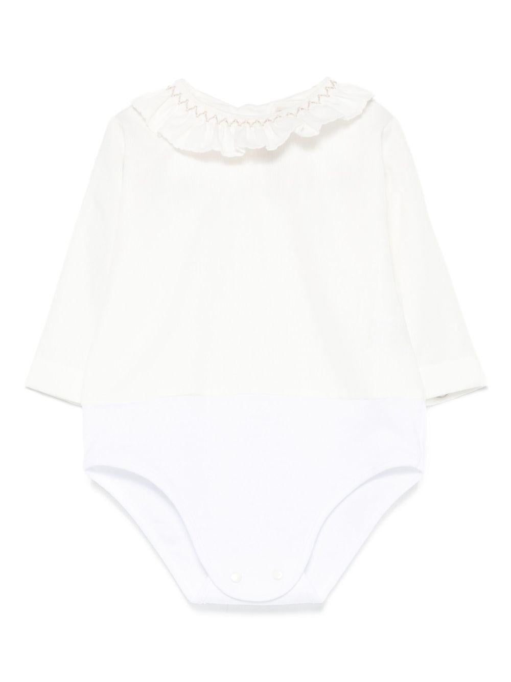 Tutina per neonata La Stupenderia bianca con colletto arricciato 1TBBD00 P02NAT LA STUPENDERIA