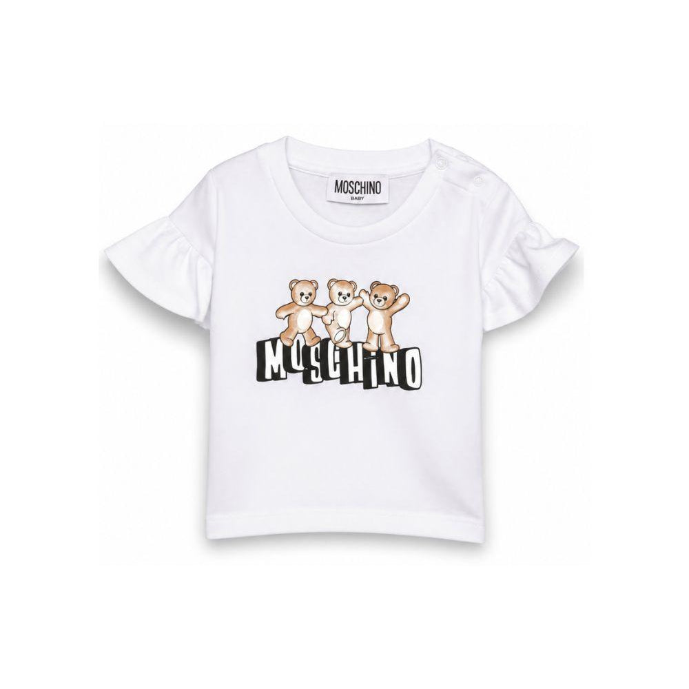 T-shirt per neonata Moschino Kids bianca con stampa orsetti MDM03QLAA17 10101 MOSCHINO KIDS