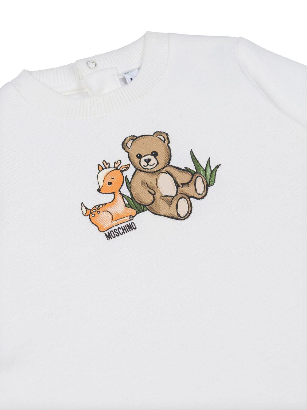 Abito per neonata Moschino Kids bianco con stampa animali MCV0A2LCA40 10063 MOSCHINO KIDS