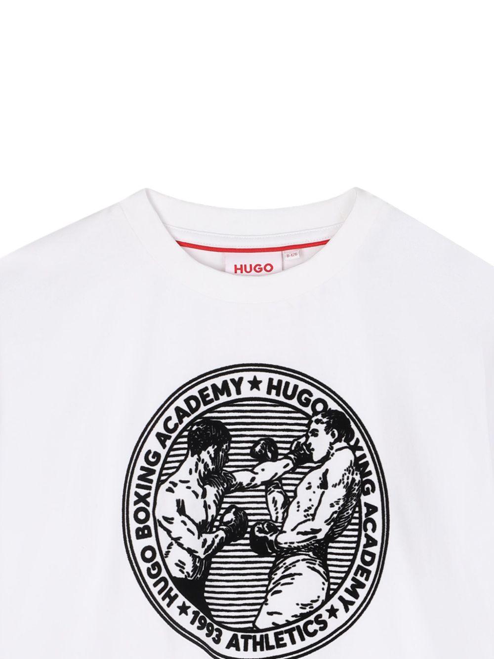 T-shirt per bambino Hugo Kids bianco con stampa Boxing Academy G00439 10P Hugo