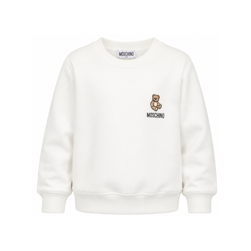 Felpa per bambini Moschino Kids bianca con ricamo Teddy bear HUF0A9LCA40 10063 MOSCHINO KIDS