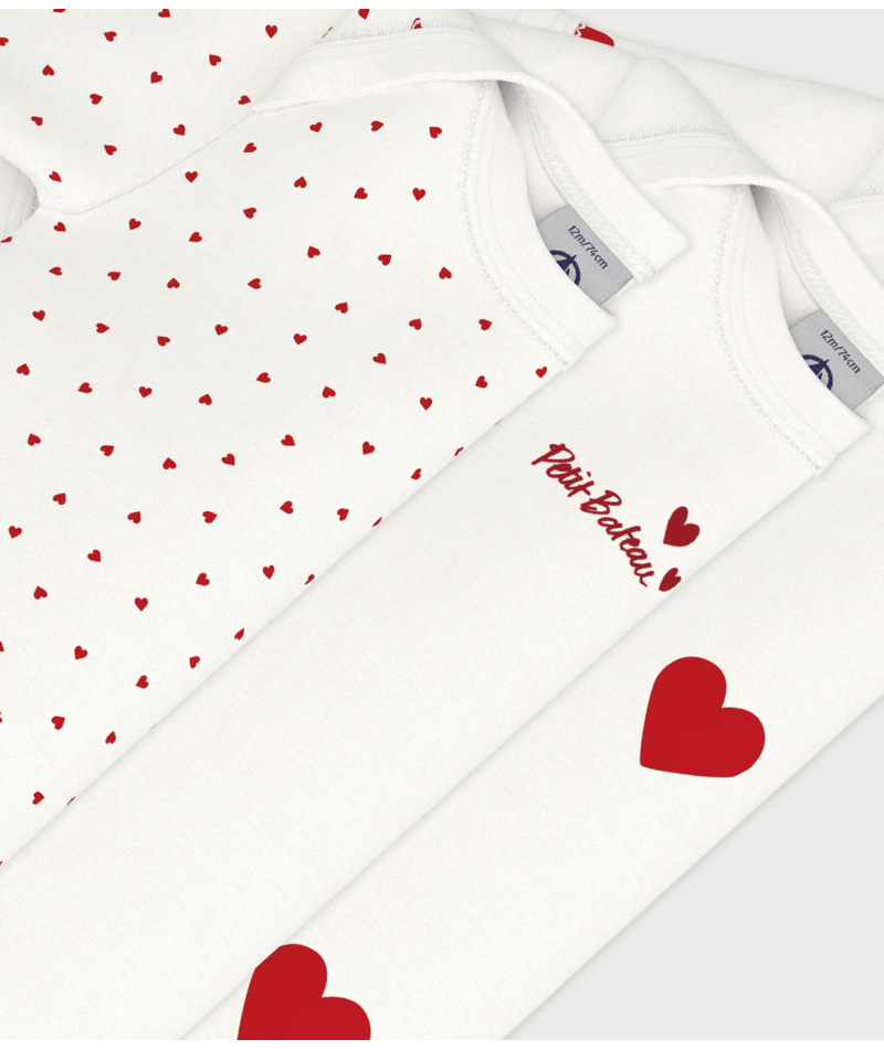Body per neonati Petit Bateau bianco con fantasia a cuori A00BB 00 PETIT BATEAU KIDS
