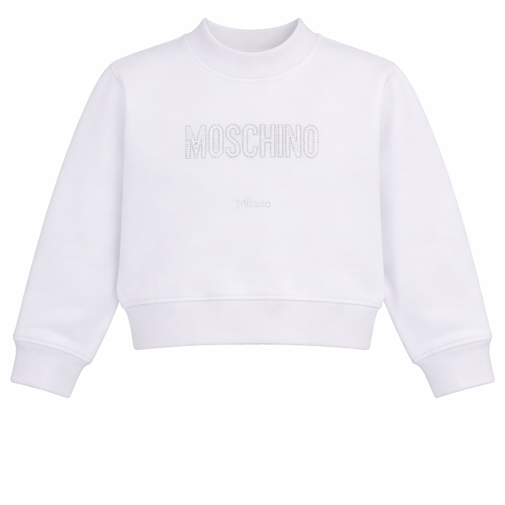 Felpa per bambina Moschino Kids bianca con strass HDF06PLDA25 10101 MOSCHINO KIDS
