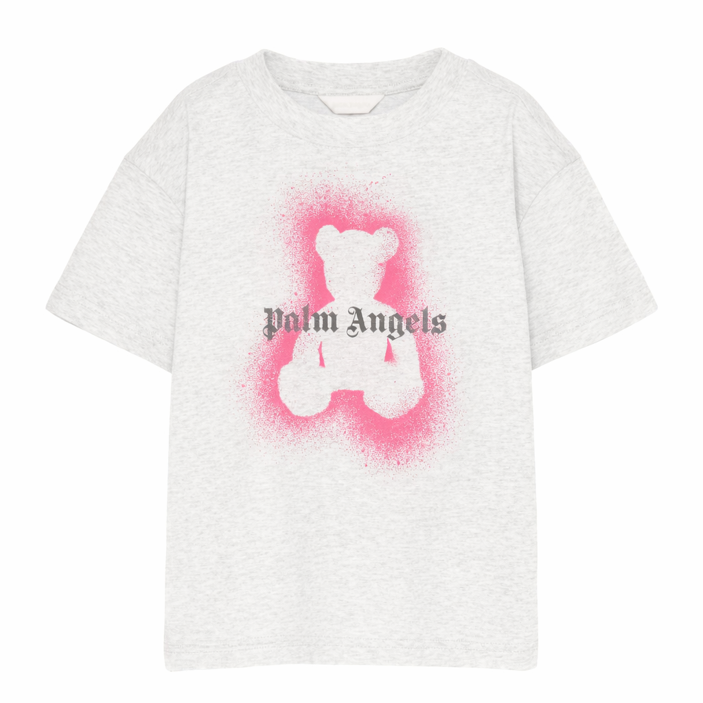 T-shirt per bambina Palm Angels Kids grigia con stampa teddy sul davanti PGAA002S26JER007 101 PALM ANGELS KIDS