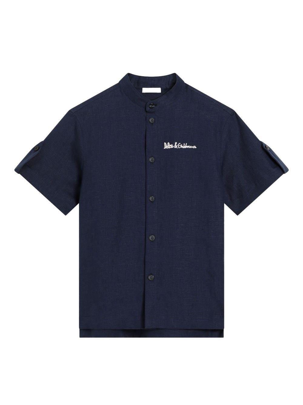 Camicia per bambino Dolce & Gabbana Kids blu con colletto alla coreana L44S25 FU4GI B1823 DOLCE & GABBANA KIDS