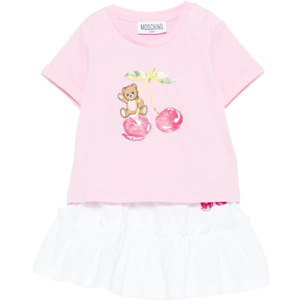 Set t-shirt e gonna per neonata Moschino Kids rosa con stampa Teddy MDG01TLAA02 84326 MOSCHINO KIDS