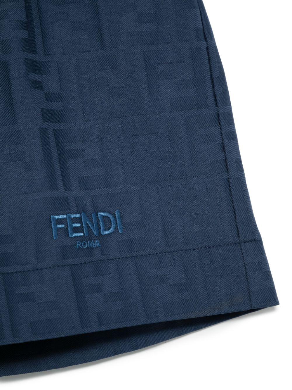 Bermuda junior in cotone per bambino Fendi Kids blu con logo allover JMF520 AS64 F1I11 FENDI KIDS