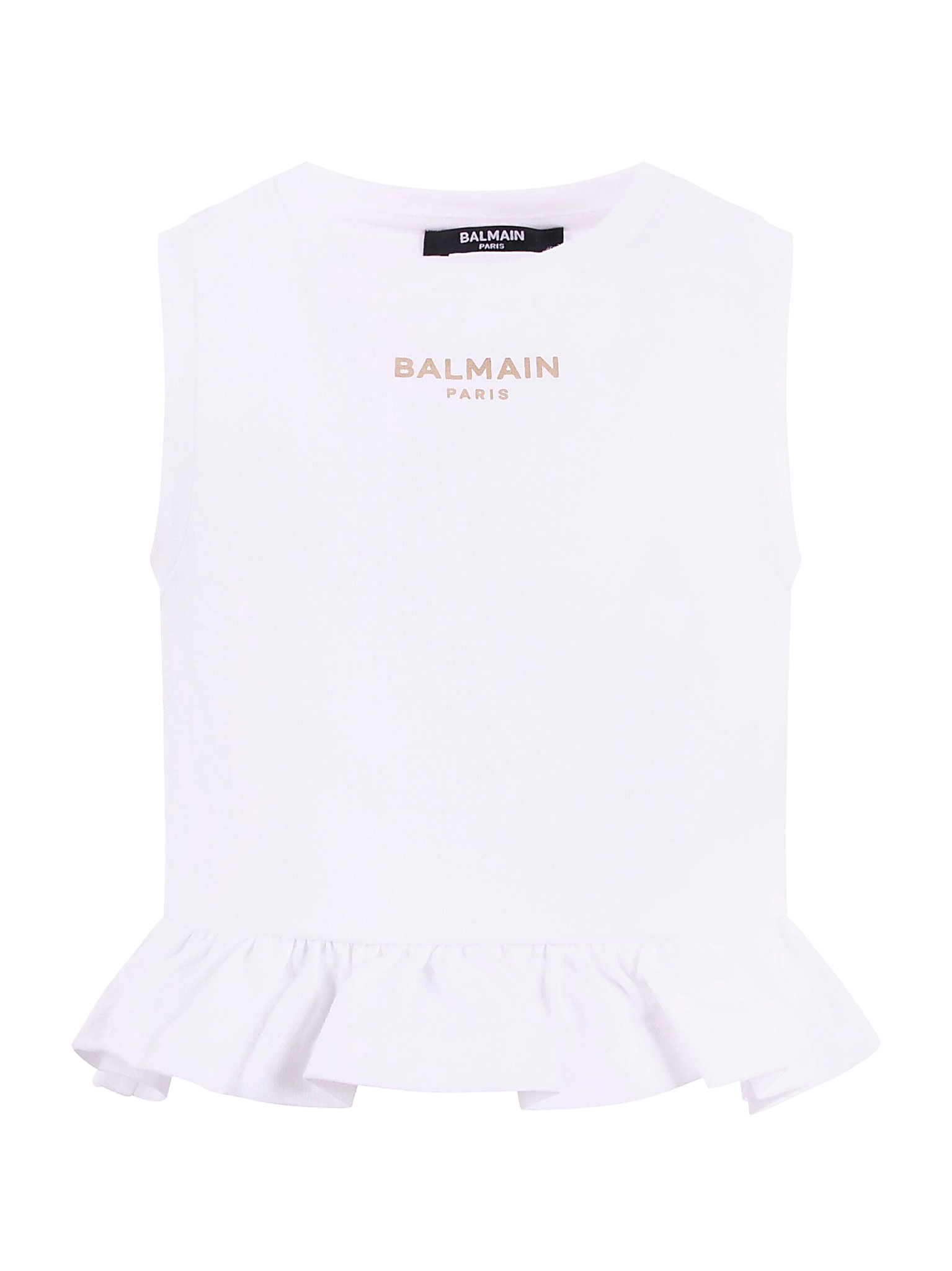 T-shirt per bambina Balmain Kids bianca con dettaglio ruches BY8B42 Z3672 100OR BALMAIN KIDS