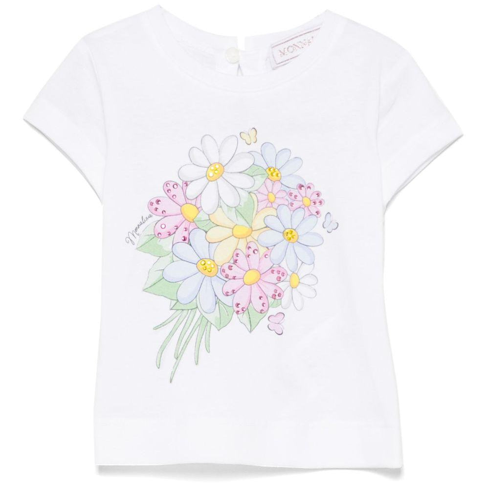T-shirt per neonata Monnalisa bianco in jersey con stampa bouquet 39E612 5002 0099 MONNALISA KIDS