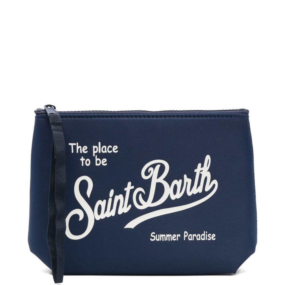 Pochette Aline MC2 Saint Barth blu con logo ricamato sul davanti ALI0053 00097L MC2 ST. BARTH