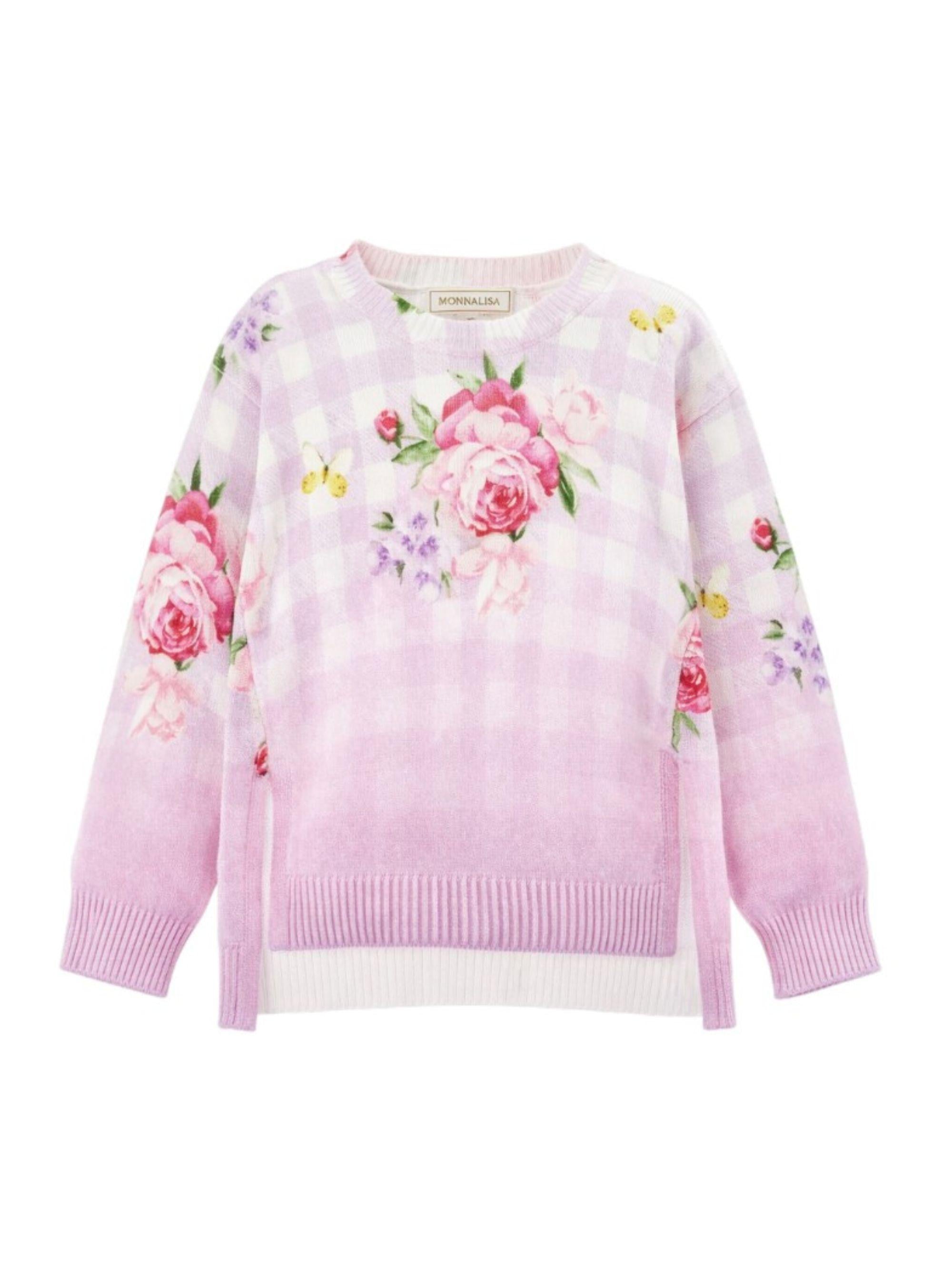 Maglione per bambina Monnalisa rosa a quadretti 19G601 7035 0065 MONNALISA KIDS