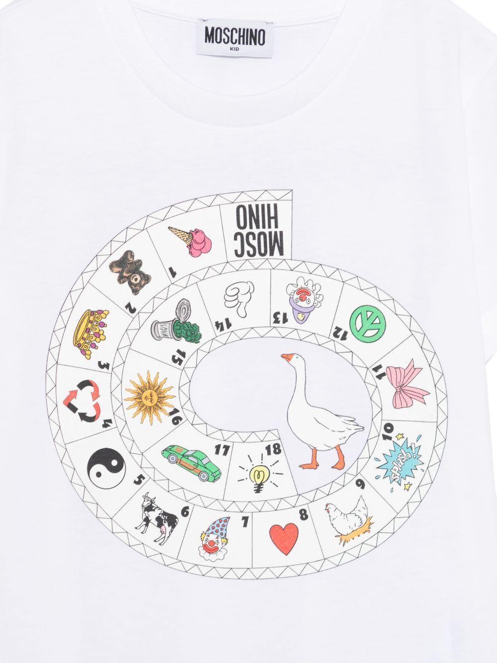 T-shirt per bambini Moschino Kids bianca con stampa grafica HYM058LAA02 10101 MOSCHINO KIDS