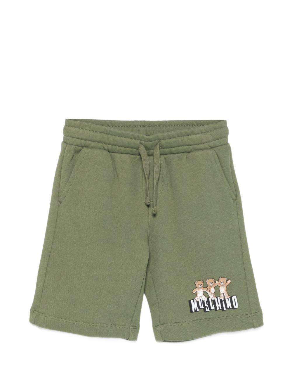 Shorts per bambino Moschino Kids verde con coulisse in vita HUQ02MLCA89 30037 MOSCHINO KIDS