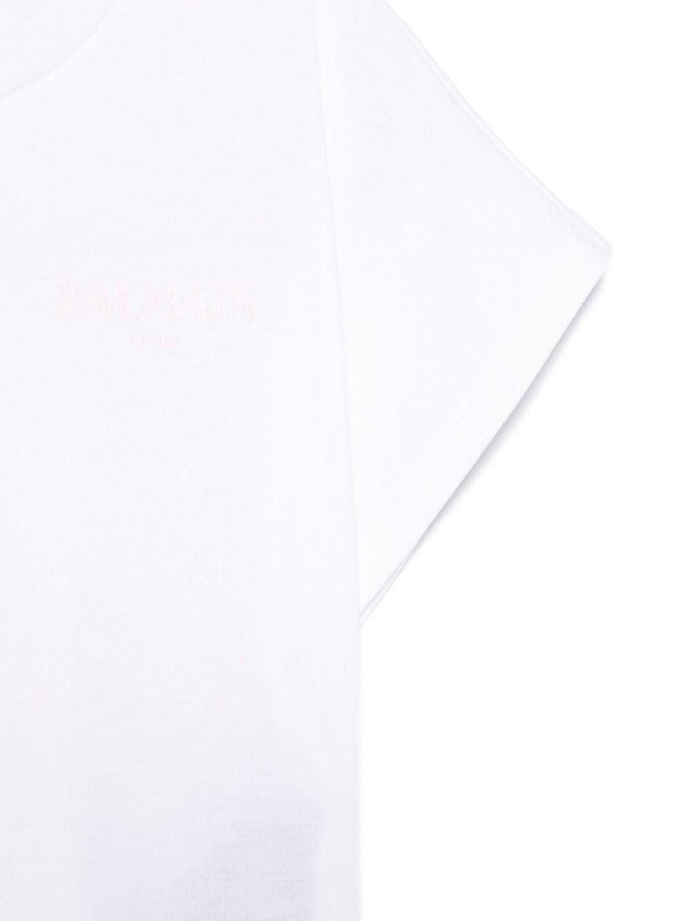 T-shirt con stampa logo per bambina Balmain Kids bianco con orlo dritto BW8A31 Z0116 100RS BALMAIN KIDS