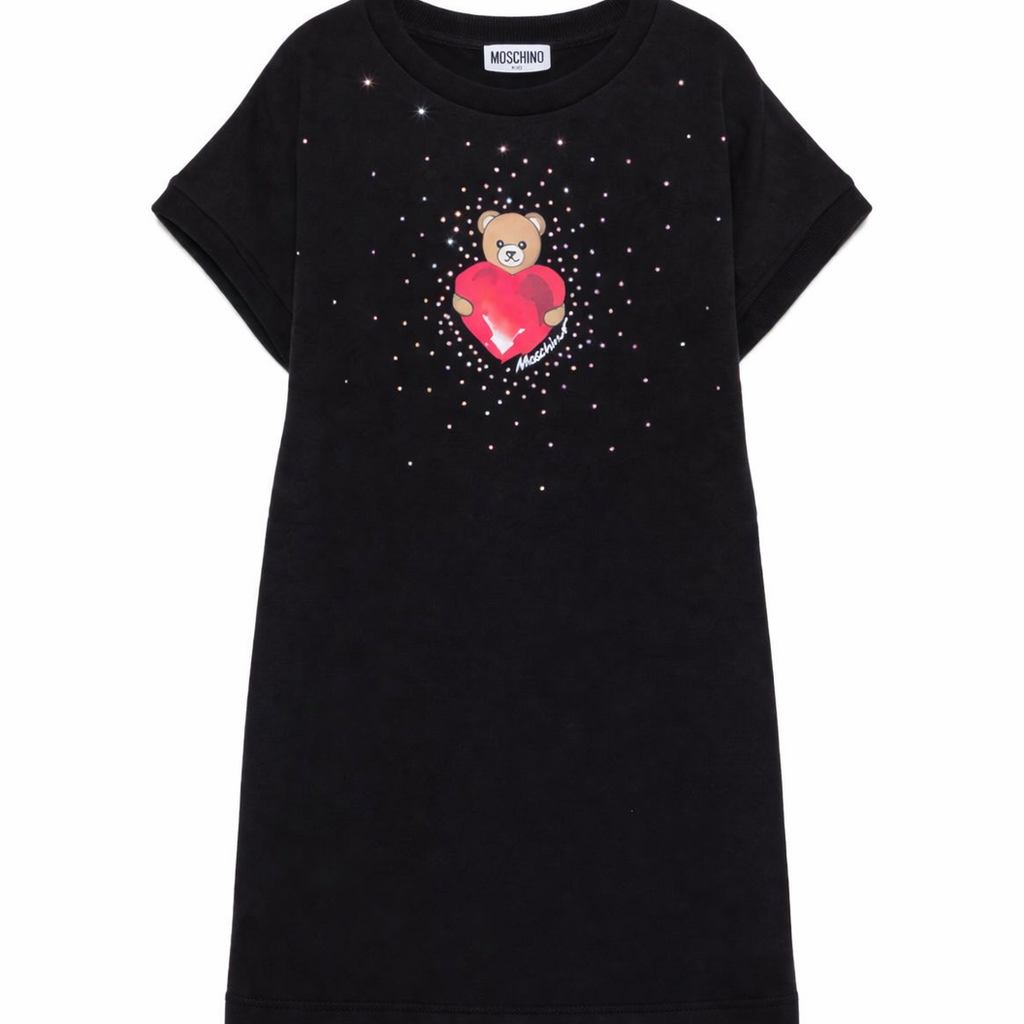 Abito per bambina Moschino Kids nero con stampa grafica Teddy Bear HAV0EALDA25 60100 MOSCHINO KIDS